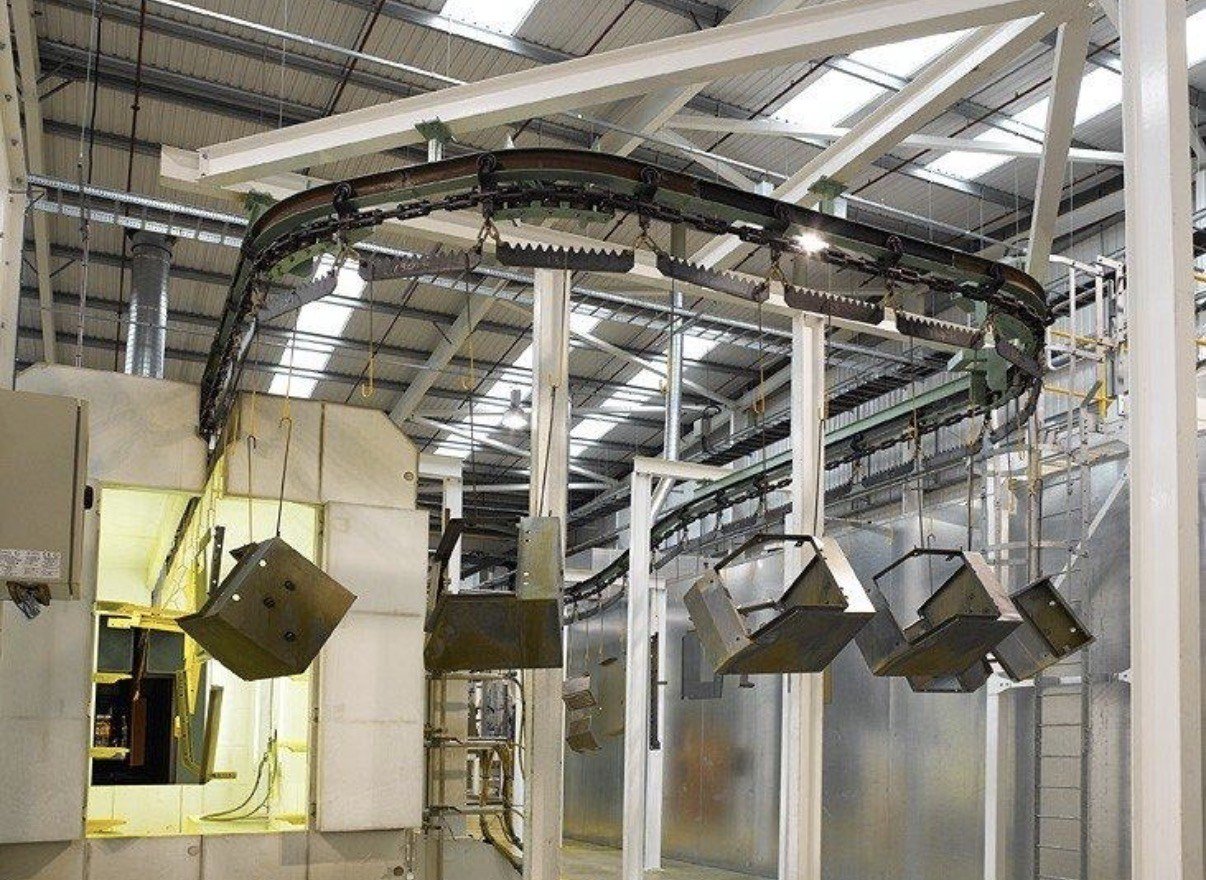 Industrial overhead conveyor line